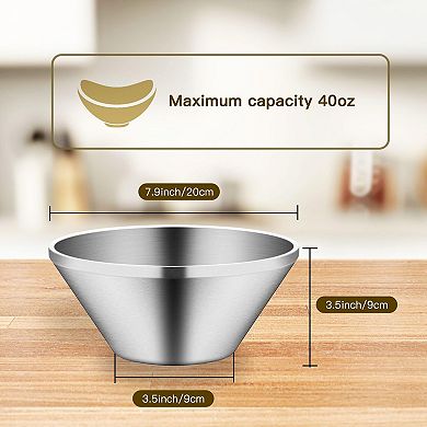 40 Oz Soup Bowl Stainless Steel Deep Large Ramen Pasta Salad Serving 2PC