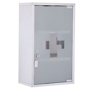 Locking Wall Mount Medicine Cabinet, Stainless Steel with Glass Door and Key Lock