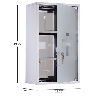 Locking Wall Mount Medicine Cabinet, Stainless Steel with Glass Door and Key Lock