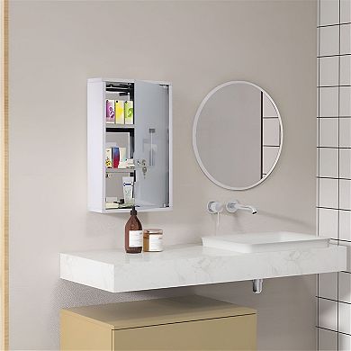 Locking Wall Mount Medicine Cabinet, Stainless Steel with Glass Door and Key Lock