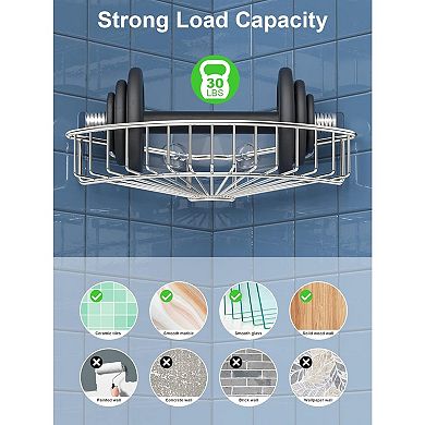 2-Pack Corner Shower Caddy, SUS304 Stainless Steel, Wall Mounted Bathroom Shelf with Adhesive
