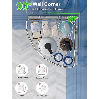2-Pack Corner Shower Caddy, SUS304 Stainless Steel, Wall Mounted Bathroom Shelf with Adhesive