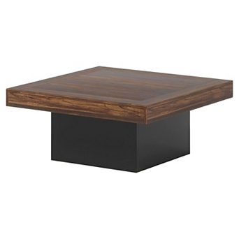 Farmhouse Coffee Table with Adjustable LED Light, 35 inch Rustic Brown Table