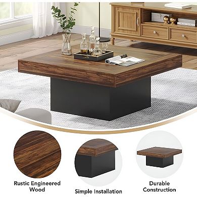 Farmhouse Coffee Table with Adjustable LED Light, 35 inch Rustic Brown Table