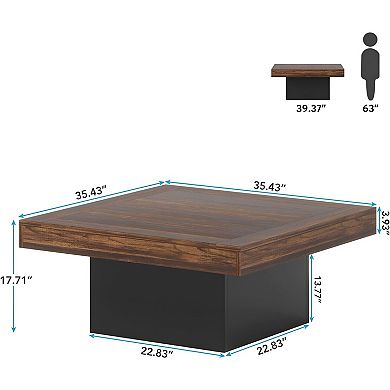 Farmhouse Coffee Table with Adjustable LED Light, 35 inch Rustic Brown Table