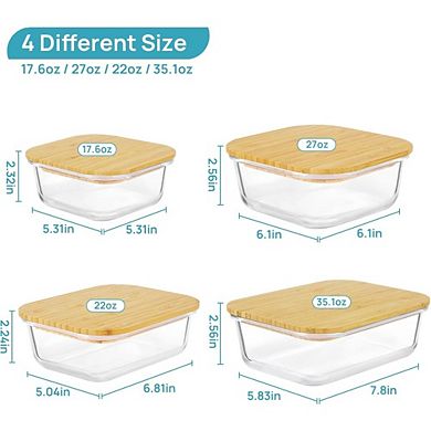 Great Ambitions 4-Pack Glass Food Storage Containers, Lids, Microwave/Oven/Dishwasher Safe