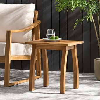 End Table Teak Acacia Wood Outdoor Accent Table with Slatted Design