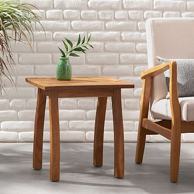 End Table Teak Acacia Wood Outdoor Accent Table with Slatted Design