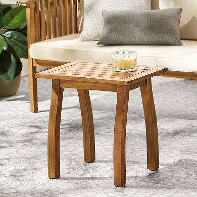 End Table Teak Acacia Wood Outdoor Accent Table with Slatted Design