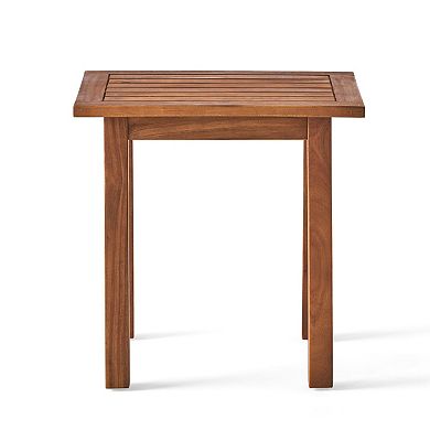 End Table Teak Acacia Wood Outdoor Accent Table with Slatted Design