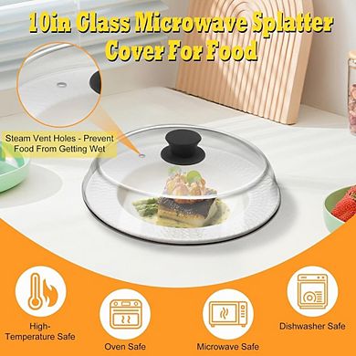 Great Ambitions 10" Glass Microwave Splatter Cover with Silicone Mat & Vent Holes