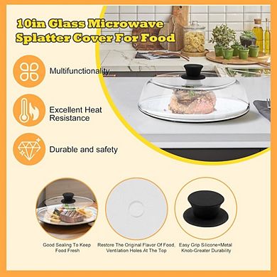 Great Ambitions 10" Glass Microwave Splatter Cover with Silicone Mat & Vent Holes