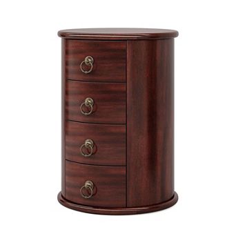4-Drawer Round End Table Solid Wood Storage Table for Living Room or Bedside