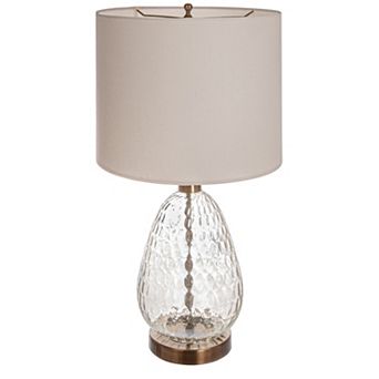 Hello Honey Textured Glass Base Table Lamp with Cotton Drum Shade, White