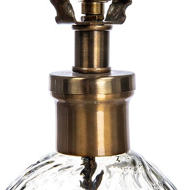 Hello Honey Textured Glass Base Table Lamp with Cotton Drum Shade, White