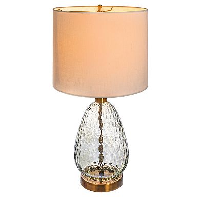 Hello Honey Textured Glass Base Table Lamp with Cotton Drum Shade, White