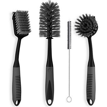 4 Pack Dish Brush Set with Non-Slip Long Handle for Kitchen Dishes Bottles Pots Cleaning Black