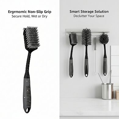 4 Pack Dish Brush Set with Non-Slip Long Handle for Kitchen Dishes Bottles Pots Cleaning Black