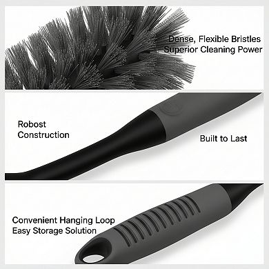 4 Pack Dish Brush Set with Non-Slip Long Handle for Kitchen Dishes Bottles Pots Cleaning Black