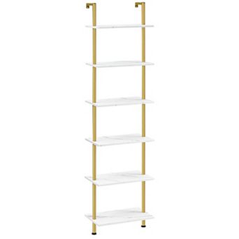 6 tier Ladder Bookcase Leaning Shelf with Metal Frame Marble Look Shelves for Storage Display
