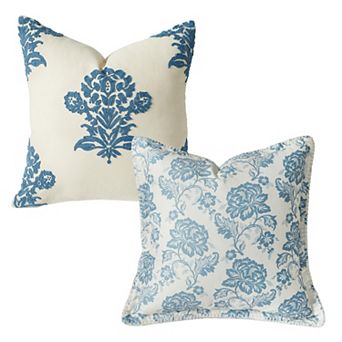 2 pc Floral Cushion Covers, 18x18 Inch Boho Embroidered Printed Throw Pillowcases for Sofa