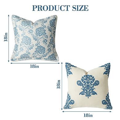 2Pcs Floral Cushion Covers, 18x18 Inch Boho Embroidered Printed Throw Pillowcases for Sofa