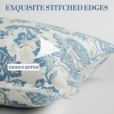 2Pcs Floral Cushion Covers, 18x18 Inch Boho Embroidered Printed Throw Pillowcases for Sofa