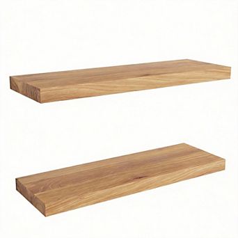 24" Rustic Elm Floating Wall Shelf with Hidden Bracket 2 pc