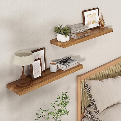 24" Rustic Elm Floating Wall Shelf with Hidden Bracket 2Pcs
