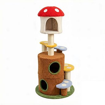 IFMALL Mushroom Themed Multi-Level Cat Activity Tree with Condo and Ladder