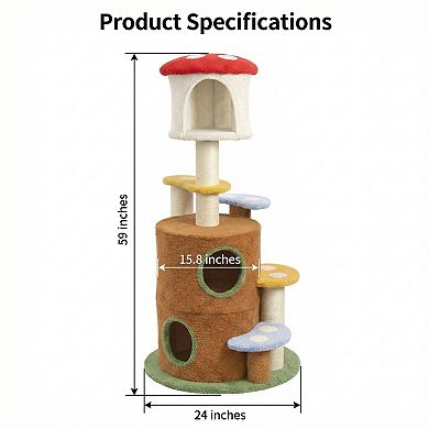 IFMALL Mushroom Themed Multi-Level Cat Activity Tree with Condo and Ladder