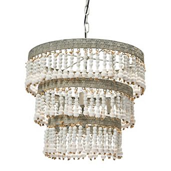 Hello Honey 3 tier Wood Bead Chandelier, Antique White