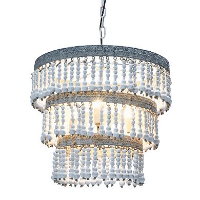 Hello Honey 3-Tier Wood Bead Chandelier, Antique White