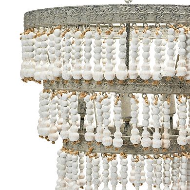 Hello Honey 3-Tier Wood Bead Chandelier, Antique White