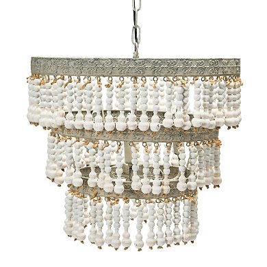 Hello Honey 3-Tier Wood Bead Chandelier, Antique White