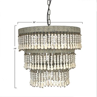 Hello Honey 3-Tier Wood Bead Chandelier, Antique White