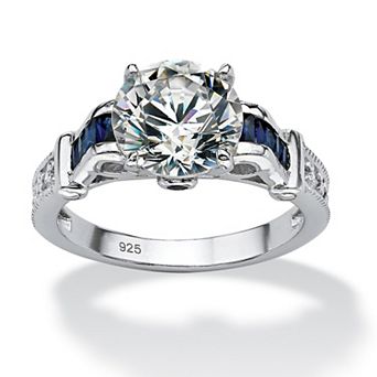 5.01 TCW Round CZ and Sapphire Ring in Platinum-plated Sterling Silver
