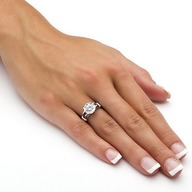 5.01 TCW Round CZ and Sapphire Ring in Platinum-plated Sterling Silver