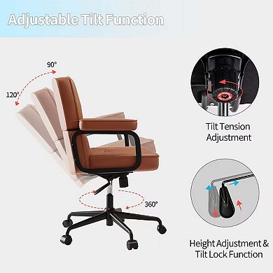 Brown PU Leather Office Chair with Adjustable Height & Armrest