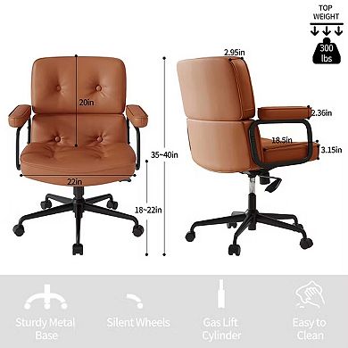 Brown PU Leather Office Chair with Adjustable Height & Armrest