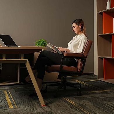 Brown PU Leather Office Chair with Adjustable Height & Armrest