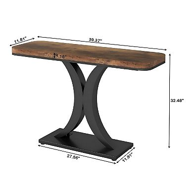 Sofa Table for Behind Couch, 39.4" Industrial Hallway Console with Wood Look Top and Metal Frame