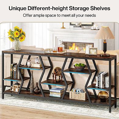 Tall Narrow Sofa Table with Storage Shelves for Hallway or Entryway