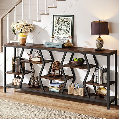 Tall Narrow Sofa Table with Storage Shelves for Hallway or Entryway