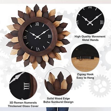 Boho Sunburst Farmhouse Hanging Wall Clock