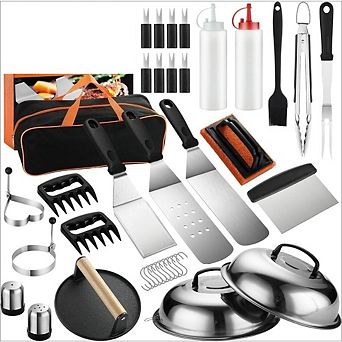 Great Ambitions 38 pc Griddle Accessories Kit: Stainless Steel Spatulas, Tongs, Press, Carry Bag