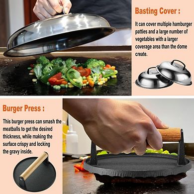 Great Ambitions 38-PC Griddle Accessories Kit: Stainless Steel Spatulas, Tongs, Press, Carry Bag