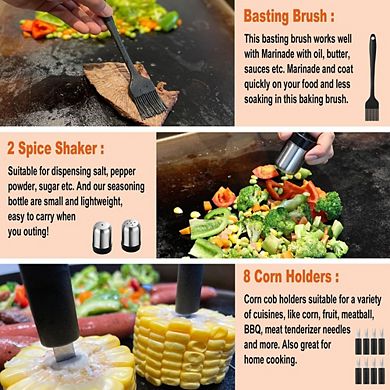 Great Ambitions 38-PC Griddle Accessories Kit: Stainless Steel Spatulas, Tongs, Press, Carry Bag