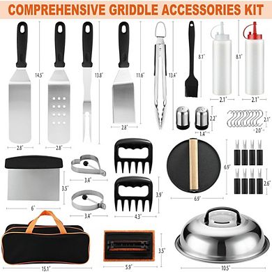 Great Ambitions 38-PC Griddle Accessories Kit: Stainless Steel Spatulas, Tongs, Press, Carry Bag
