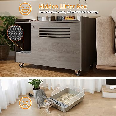 IFMALL Modern Hidden Cat Litter Box Enclosure Furniture with Storage Cabinet